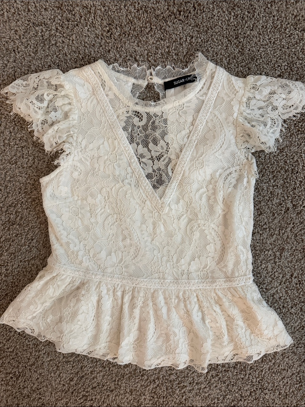 Sugarlips Ivory Lace Peplum Blouse